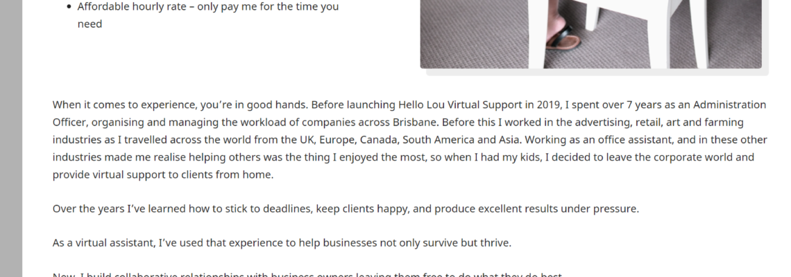 Website Copy – About Page for Hello Lou Virtual Support